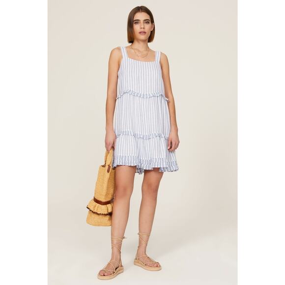 Rails Dresses & Skirts - RAILS Blue White Scoop Neck Linen Blend Ruffled Tiers Sandy A-Line Dress Size S
